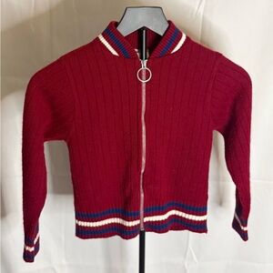 Boys' Burgundy Ribbed Zip-Up Sweater